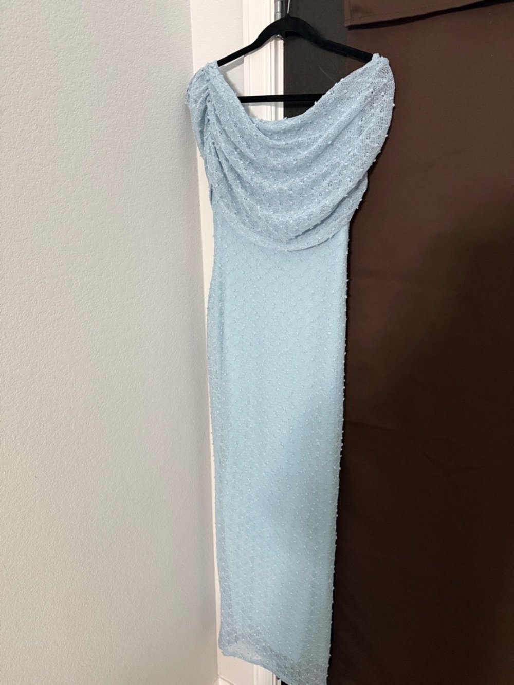 SHEIN Ice Blue Beaded Cowl Neck Maxi Dress